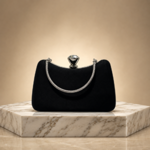 Kristal Taş Klipsli Süet Abiye El Çantası (Clutch)