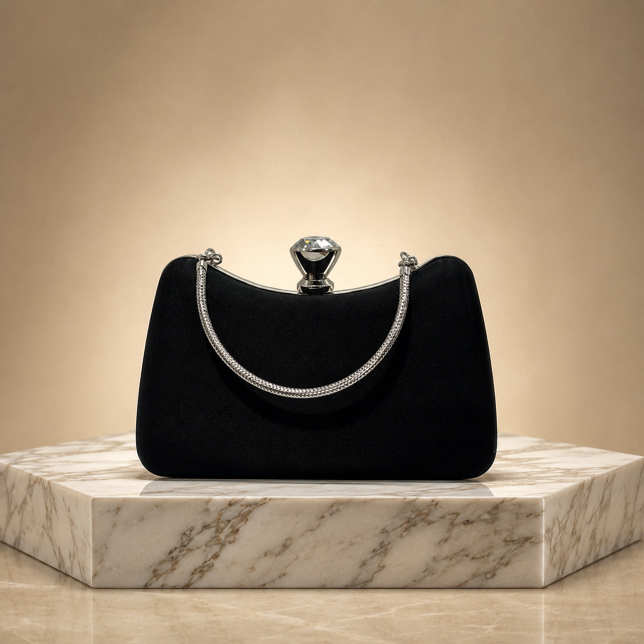 Kristal Taş Klipsli Süet Abiye El Çantası (Clutch)